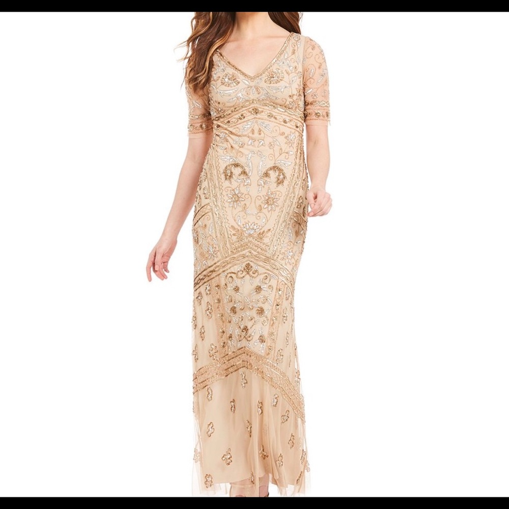 Adrianna Papell V Neck Beaded Gown